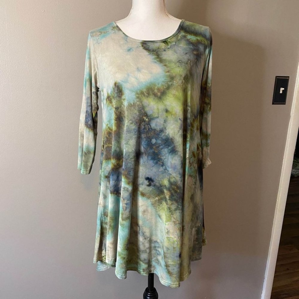 Dyed Flare Dress, 3/4 Sleeve